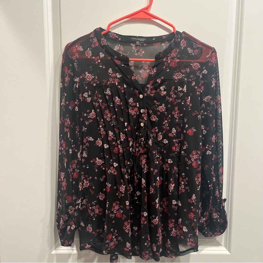 Ava & Grace Black Pink Floral Lined Top Women’s Size Petite XL